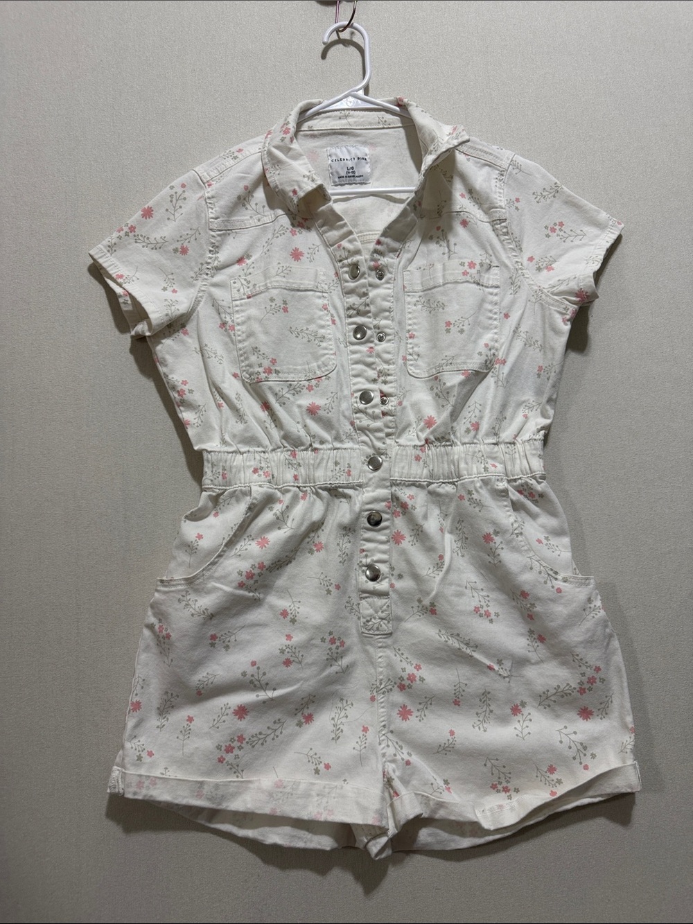 Celebrity Pink Cream Short-Sleeve Floral Romper